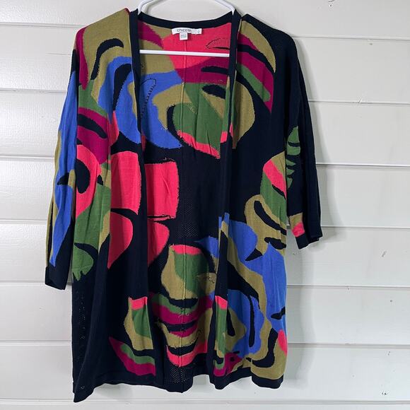Chico's Sweaters - Chico's Tropical Print Mesh Cardigan Sweater Multicolor 3/4 Sleeve Size 1 / M